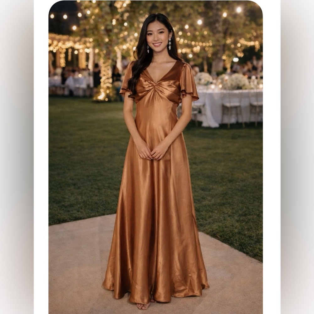 Little Mistress satin copper tan Maxi Dress